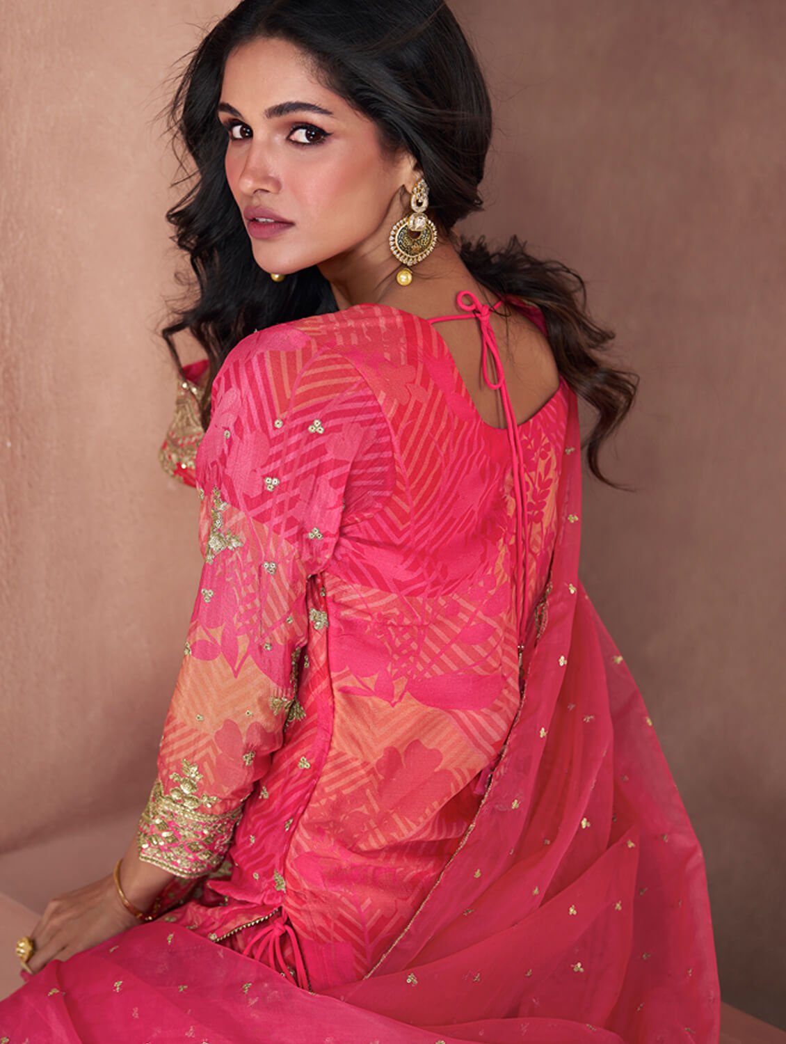 Gild Your Glamour with Pink Georgette Embroidered Palazzo Suit Set image 4