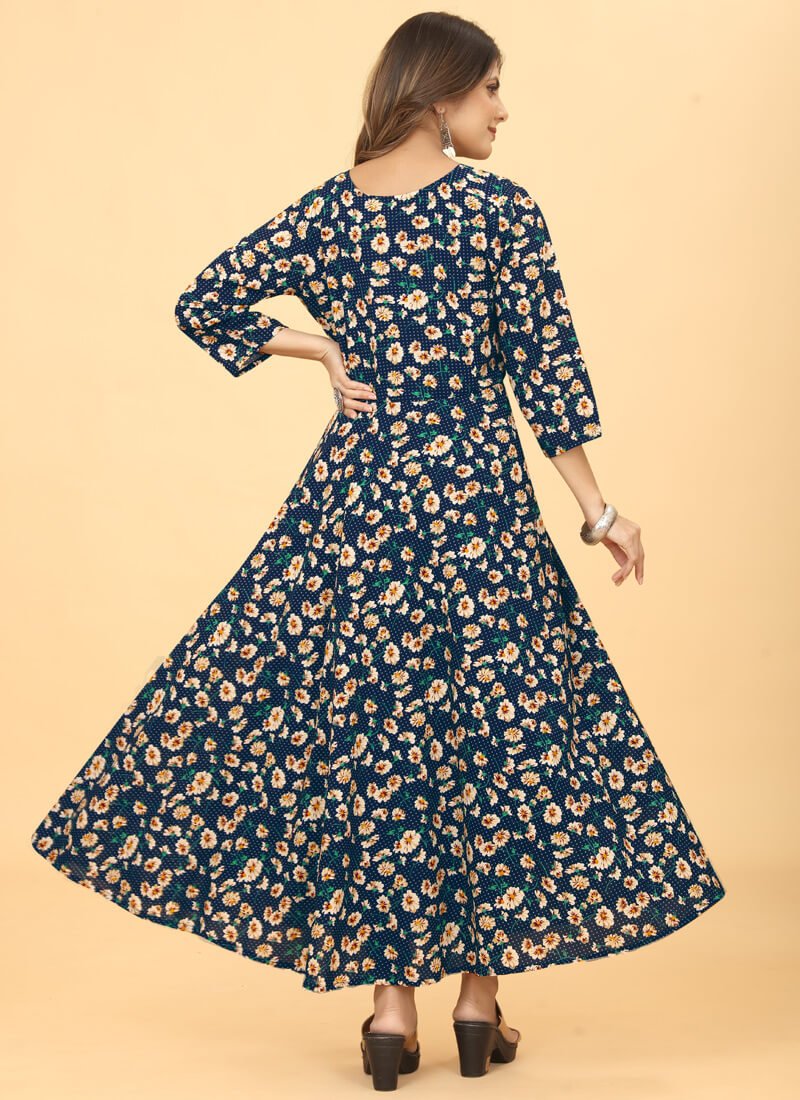 Get Stylish with Navy Blue Georgette Floral Printed Dress image 3
