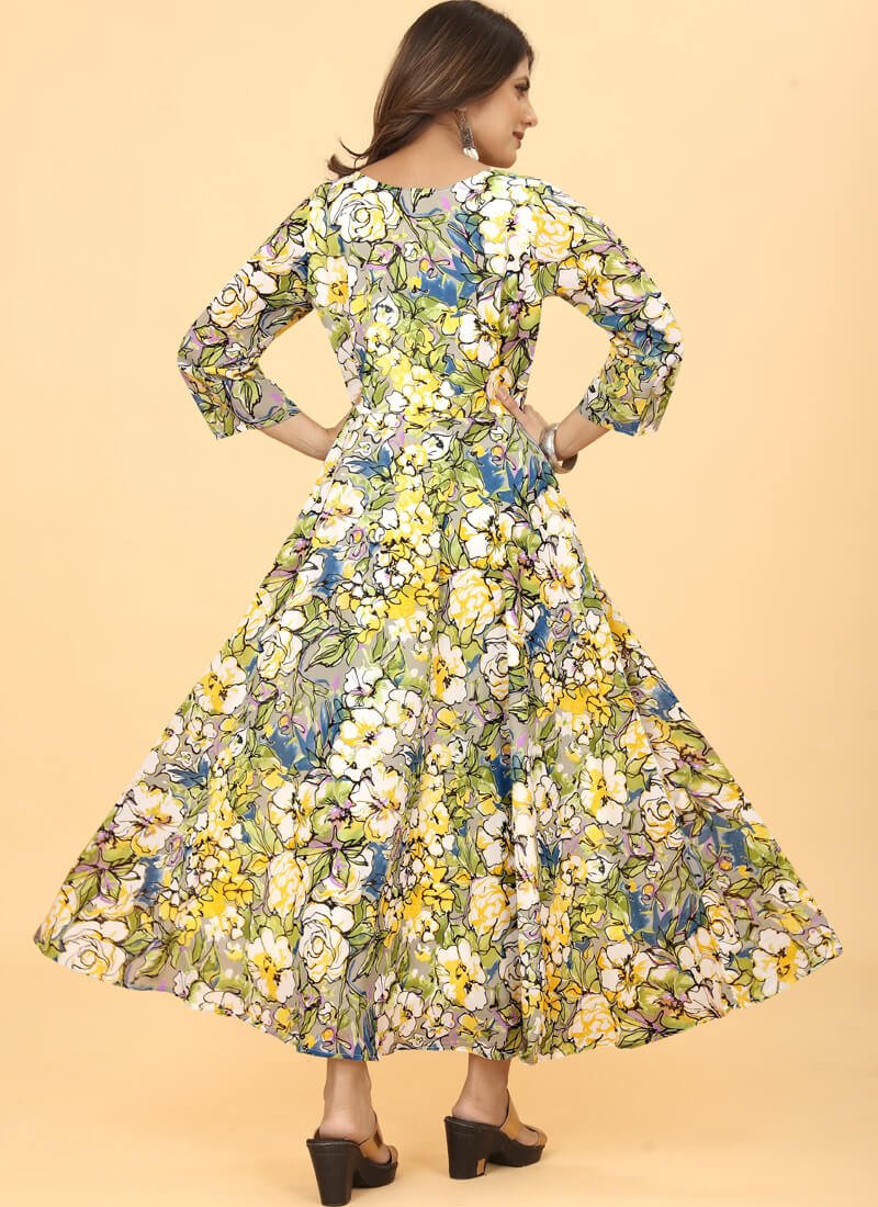 Time to Shine with Green Georgette Floral Printed Dress image 3