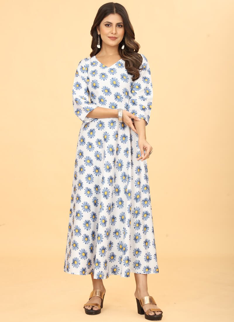 Feel the Glamour with White Georgette Floral Printed Dress image 2