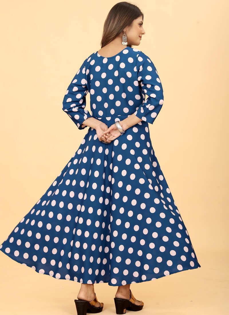 Shimmer and Shine with Blue Georgette Polka Dot Printed Dress image 3