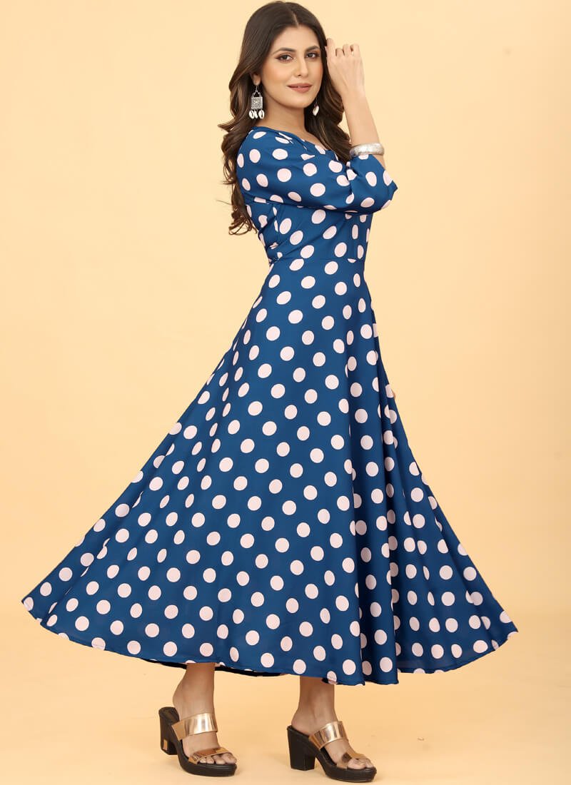Shimmer and Shine with Blue Georgette Polka Dot Printed Dress image 2