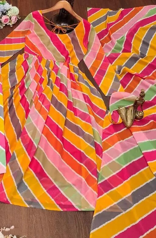 Elevate Your Look with Multicolor Georgette Lehariya Print Anarkali Suit Set image 3