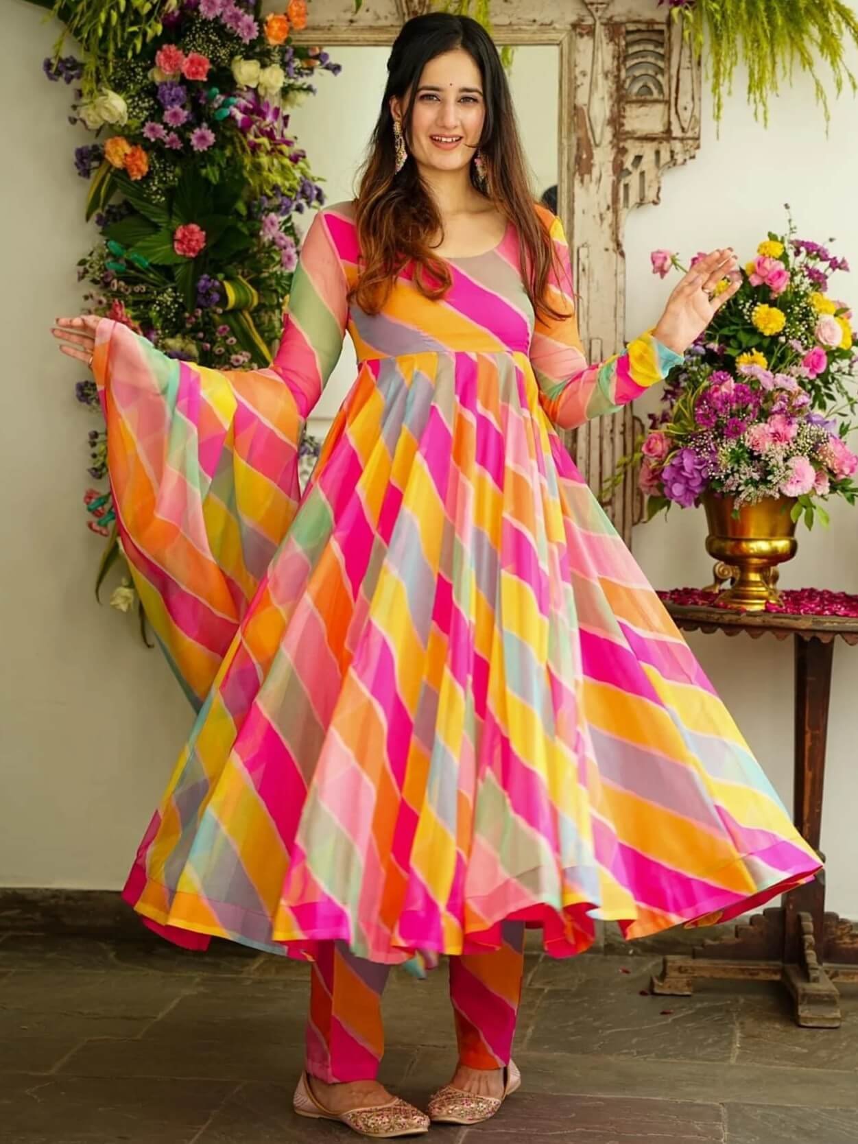 Elevate Your Look with Multicolor Georgette Lehariya Print Anarkali Suit Set image 2