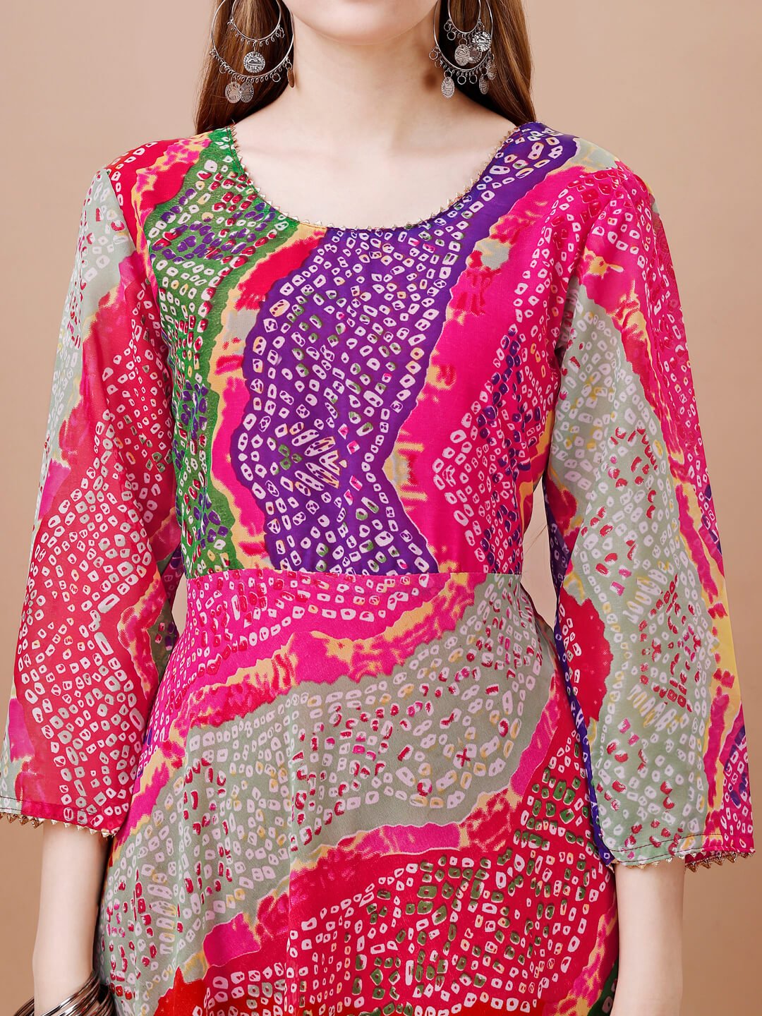 Gild Your Glamour with Multicolor Georgette Bandhej Print Anarkali Kurta With Dupatta image 5