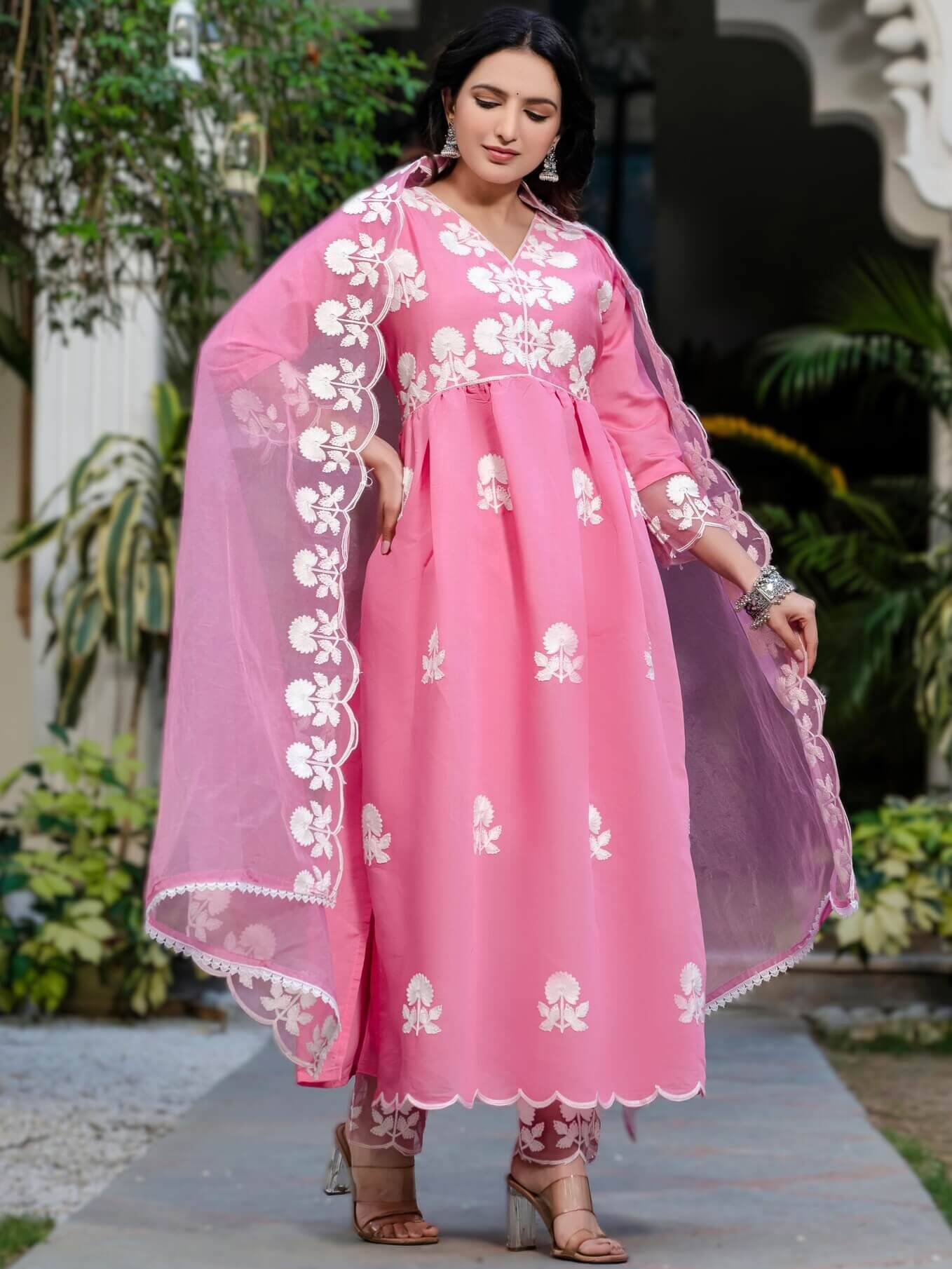 Step Into Fabulous with Pink Roman Silk Embroidered Kurta Pant Set With Dupatta image 2