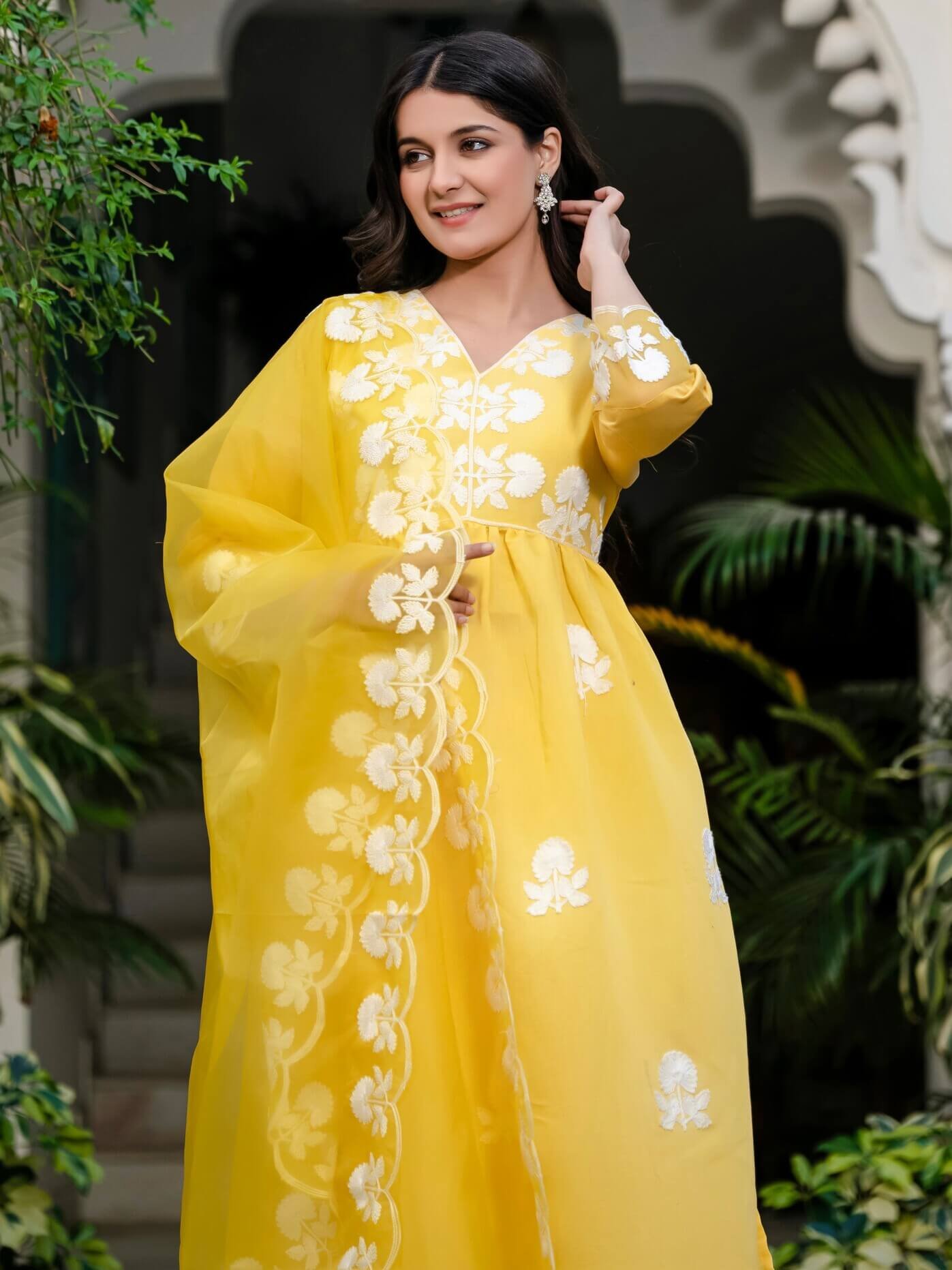 Chic and Sleek with Yellow Roman Silk Embroidered Kurta Pant Set With Dupatta image 2