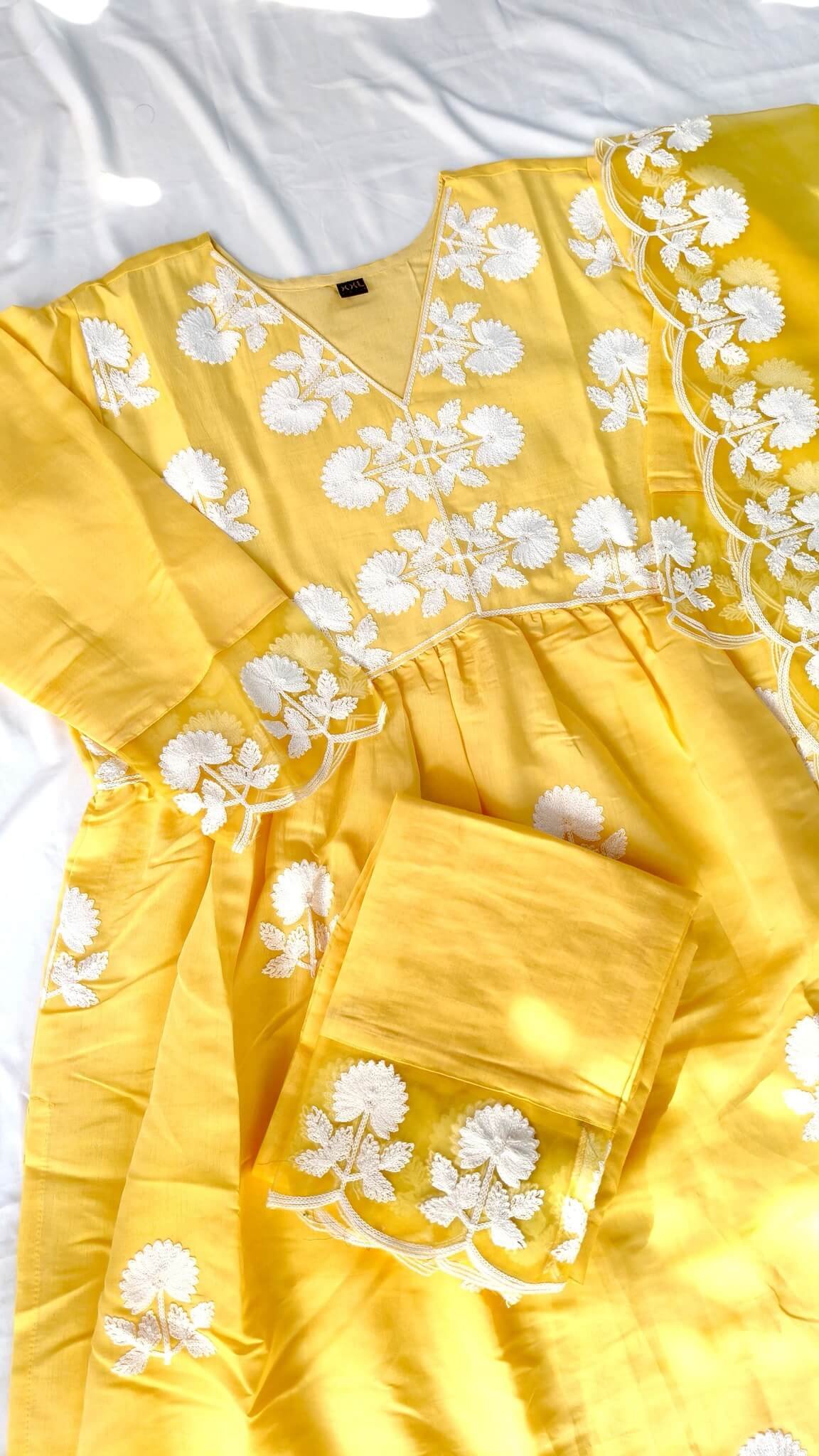 Chic and Sleek with Yellow Roman Silk Embroidered Kurta Pant Set With Dupatta image 3