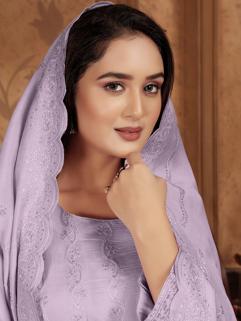 Rock the Glam with Lavender Chanderi Embroidered Suit Set image 4