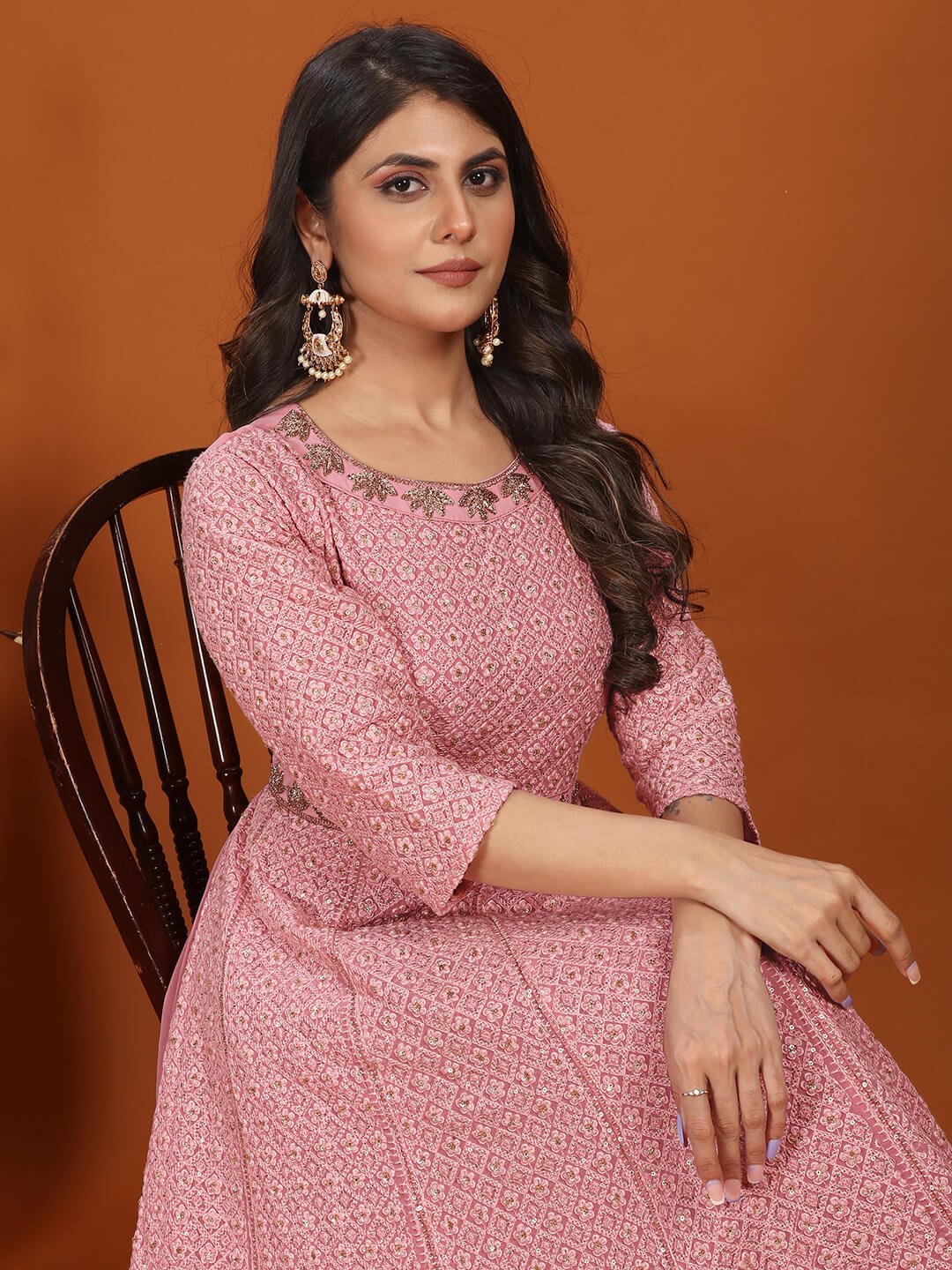 Feel the Glamour with Pink Georgette Embroidered Gown With Dupatta image 3