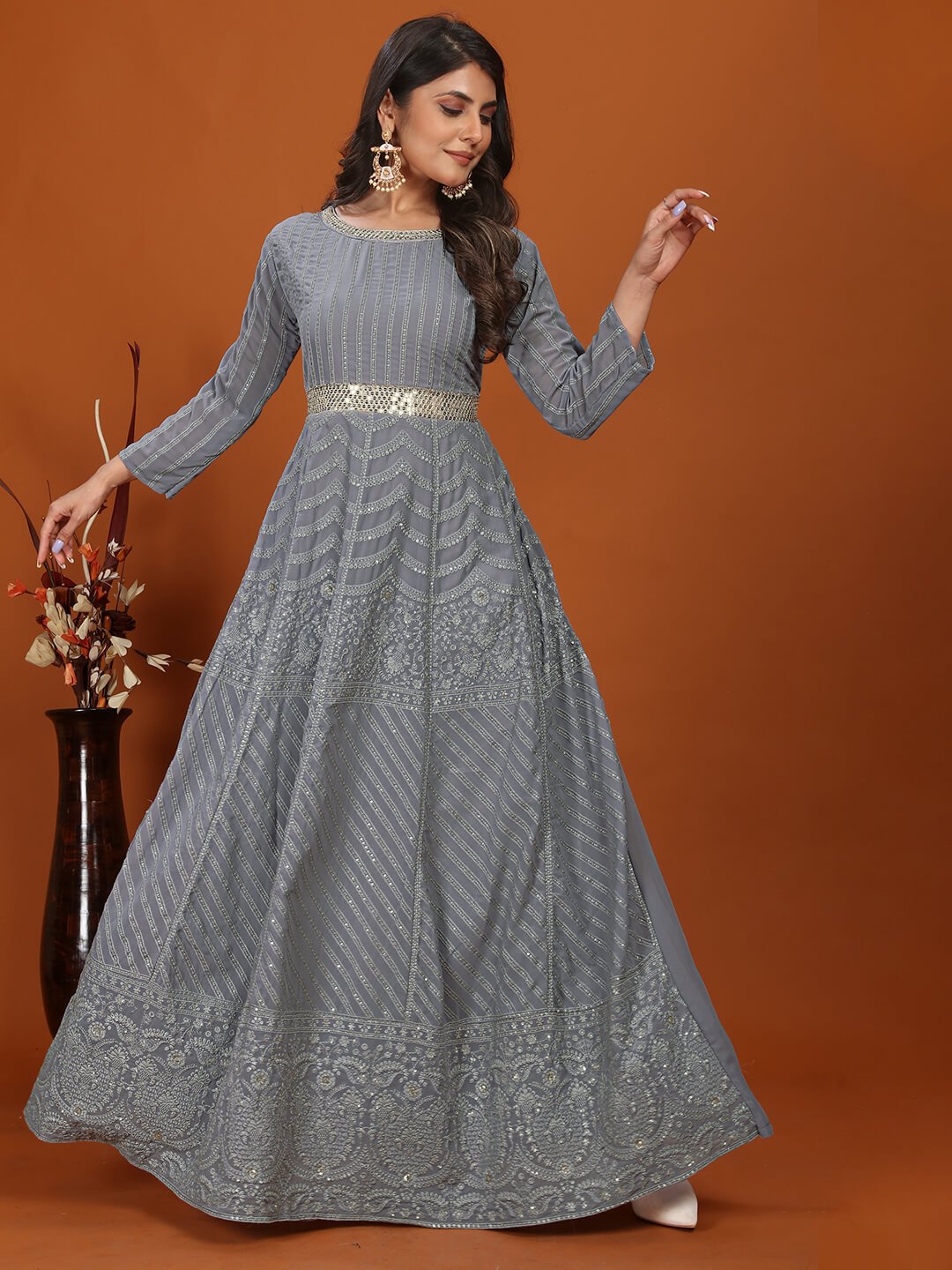 Enhance Your Shine with Grey Georgette Embroidered Gown With Dupatta image 2