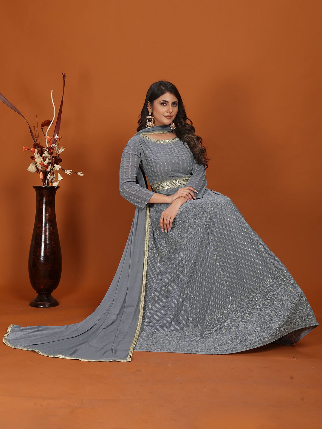 Enhance Your Shine with Grey Georgette Embroidered Gown With Dupatta image 3