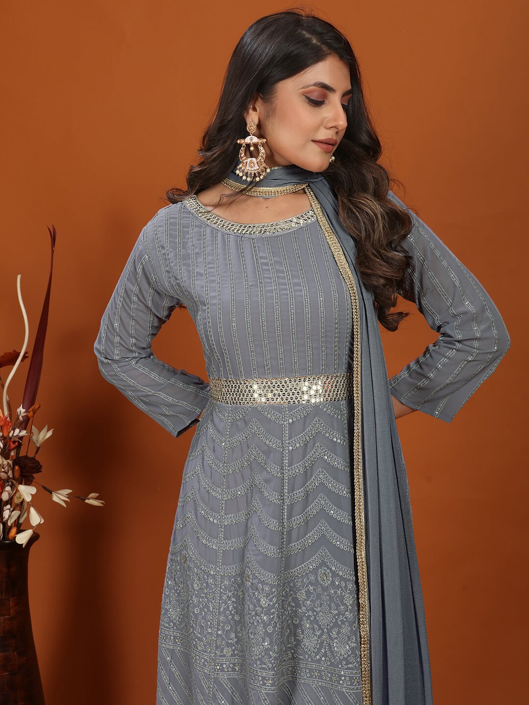Enhance Your Shine with Grey Georgette Embroidered Gown With Dupatta image 4