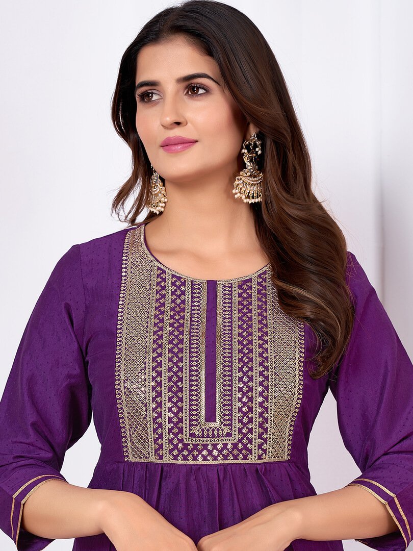 Gild Your Glamour with Purple Banarasi Silk Embroidered Suit Set image 3