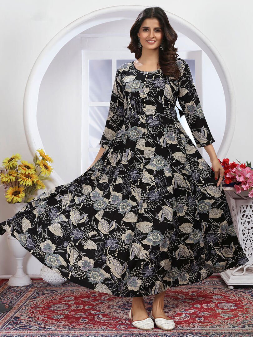 Elevate Your Look with Black Rayon Printed Kurta With Dupatta image 2