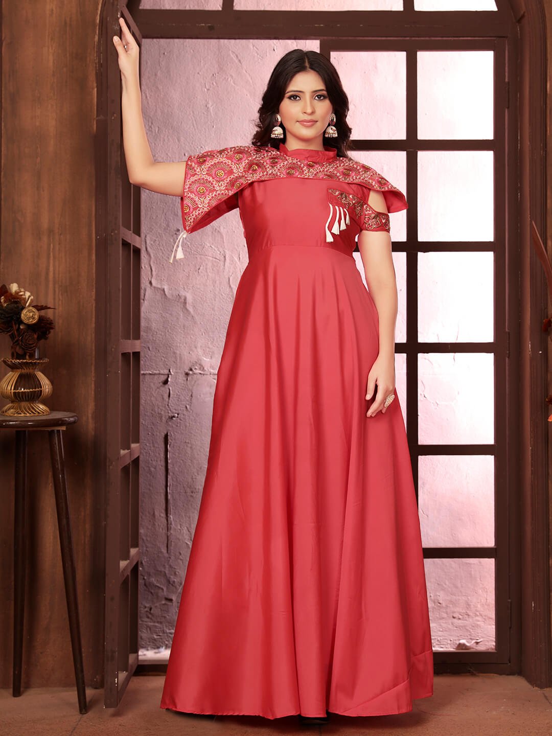 Shimmer and Shine with Rose Pink Embroidered Silk Gown image 2
