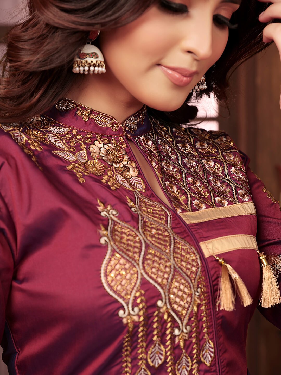 Feel the Glamour with Maroon Embroidered Silk Gown image 4