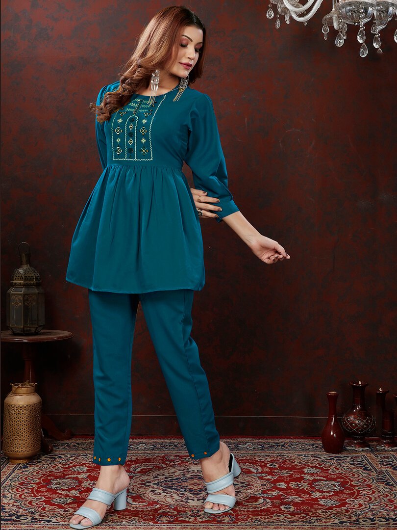 Shimmer and Shine with Blue Cotton Handwork Co-Ord Set image 2