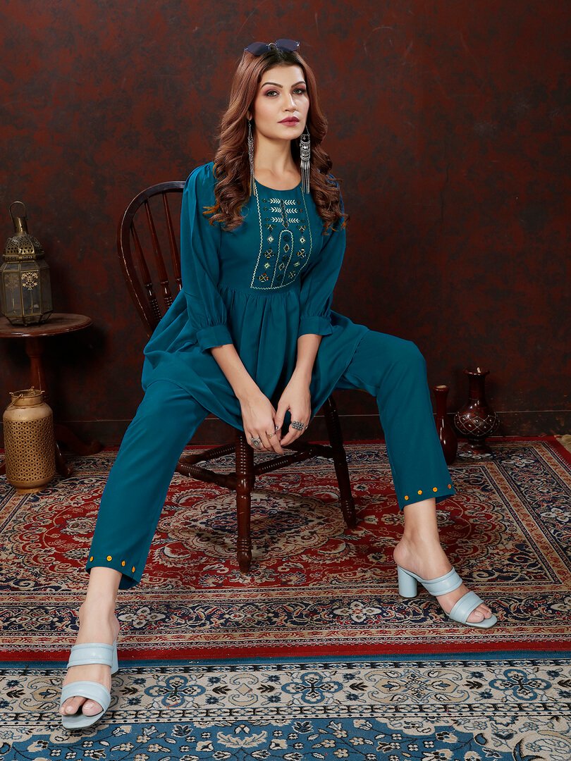 Shimmer and Shine with Blue Cotton Handwork Co-Ord Set image 4