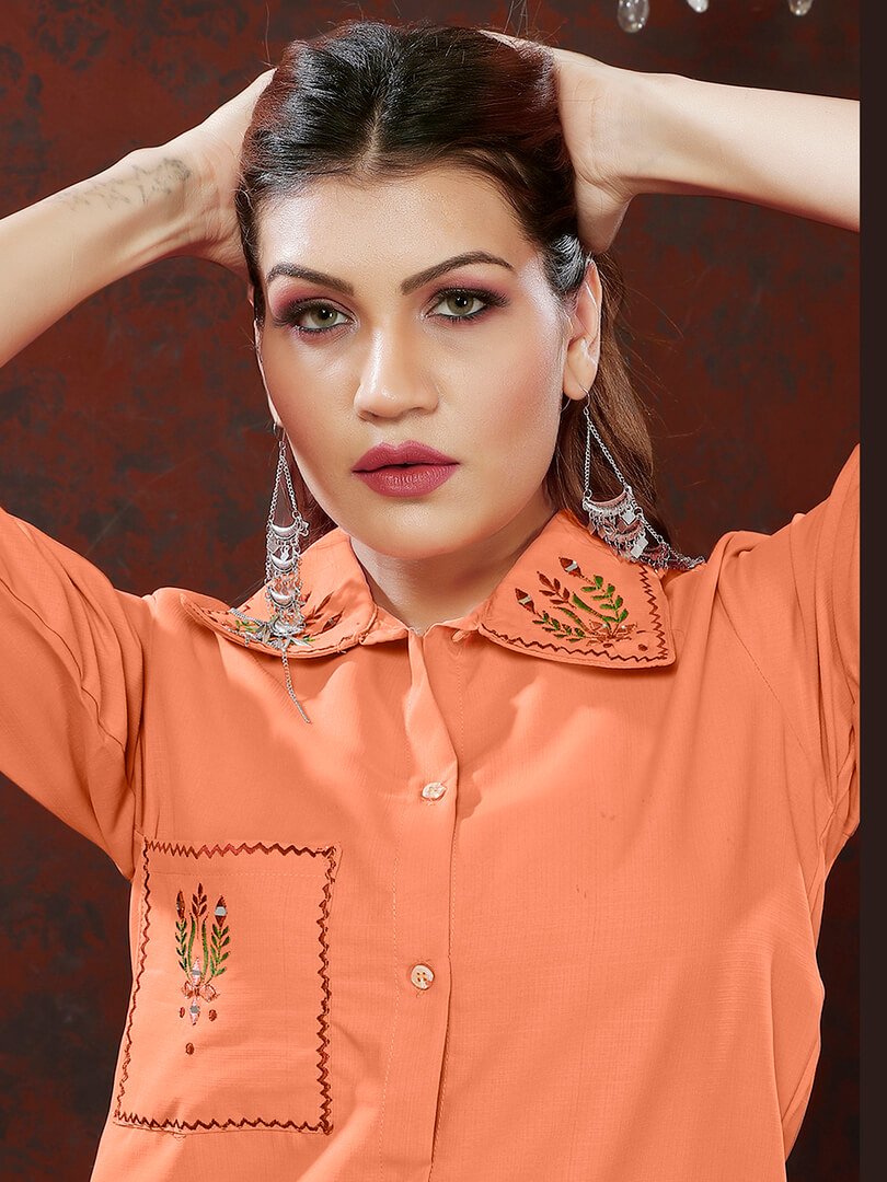 Get Your Glam On with Peach Cotton Handwork Co-Ord Set image 4
