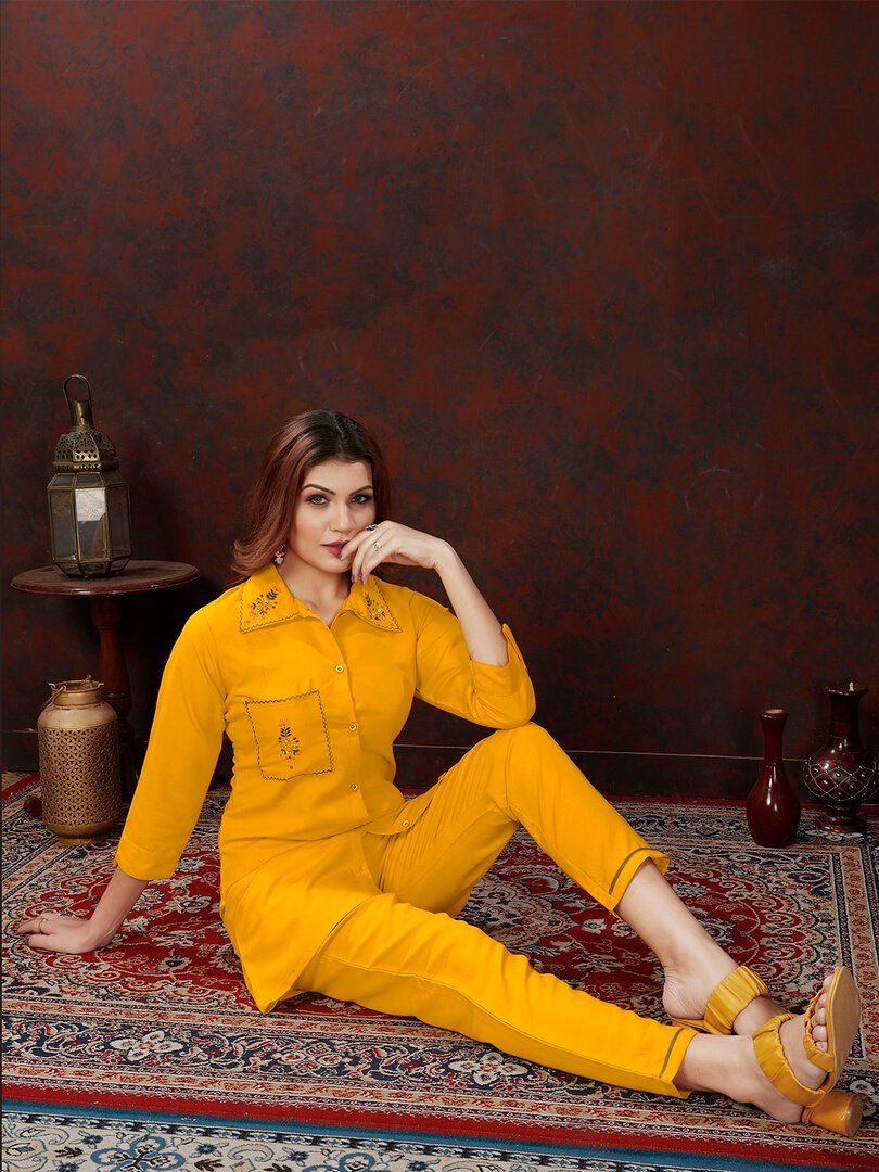 Shimmer and Shine with Mustard Cotton Handwork Co-Ord Set image 4