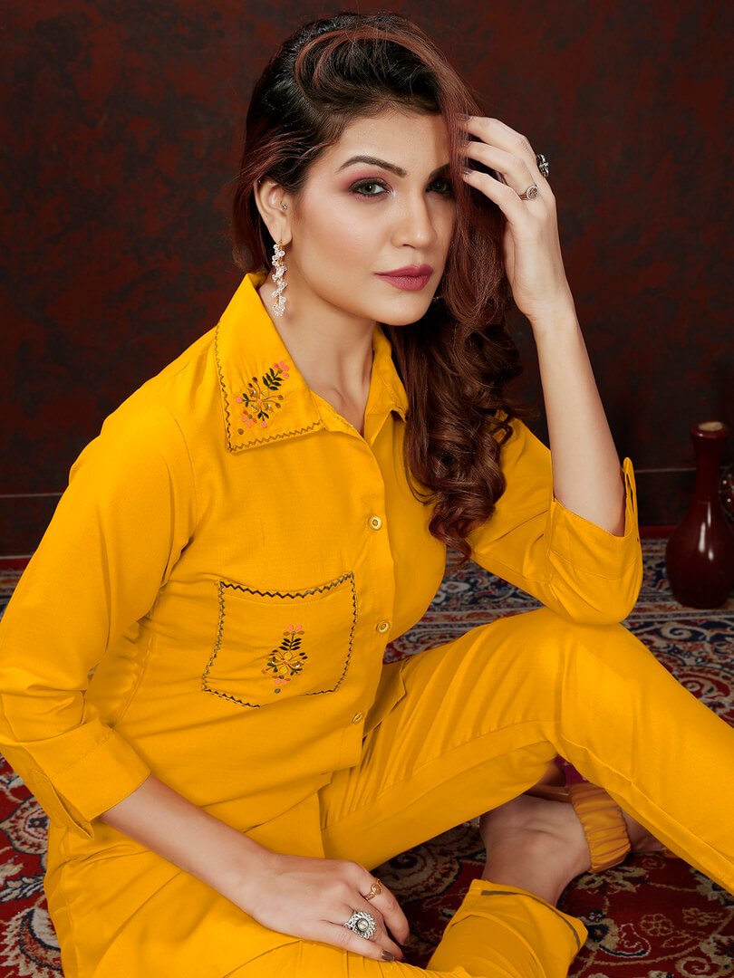 Shimmer and Shine with Mustard Cotton Handwork Co-Ord Set image 3