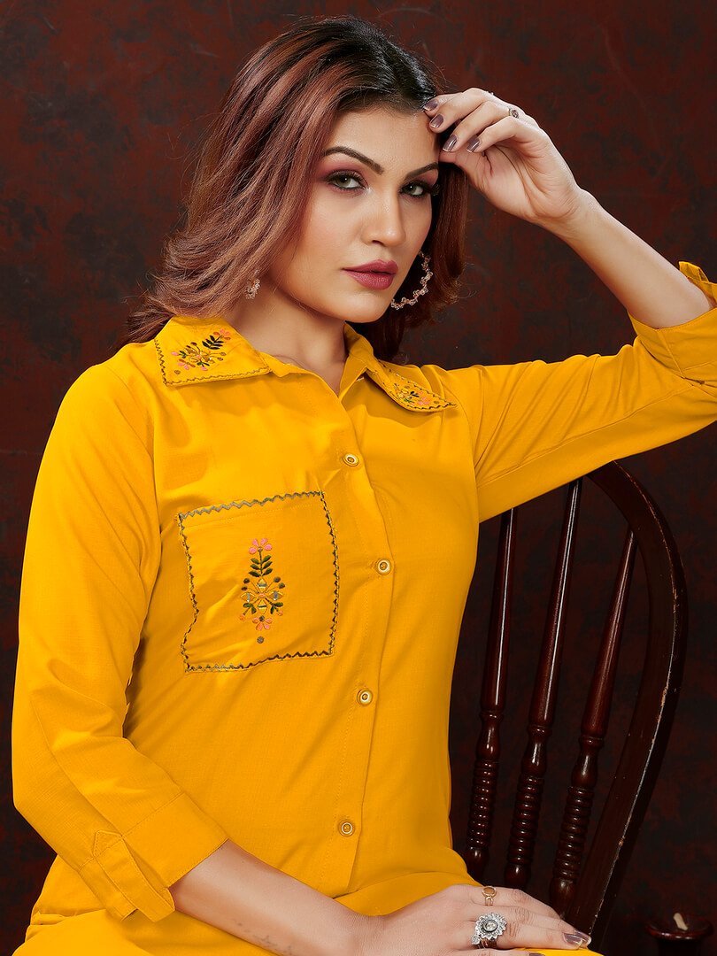 Shimmer and Shine with Mustard Cotton Handwork Co-Ord Set image 2