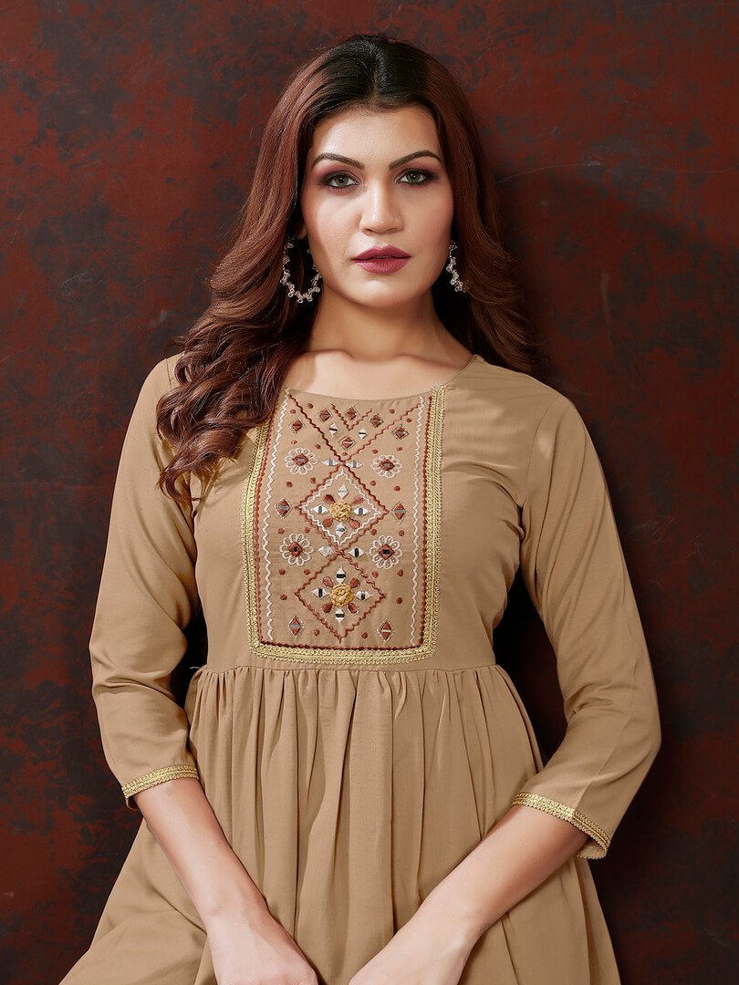 Elevate Your Aura with Coffee Brown Cotton Handwork Co-Ord Set image 2