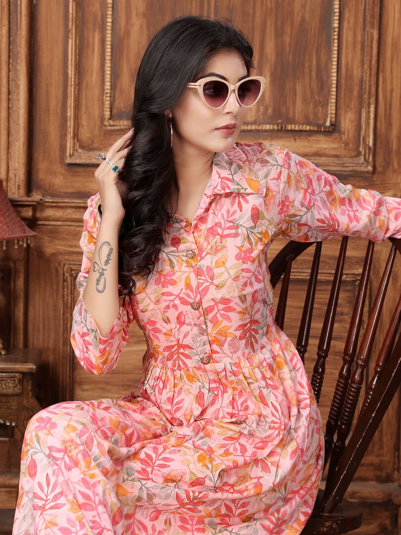 Turn Up the Glam with Peach Rayon Printed Co-Ord Set image 3