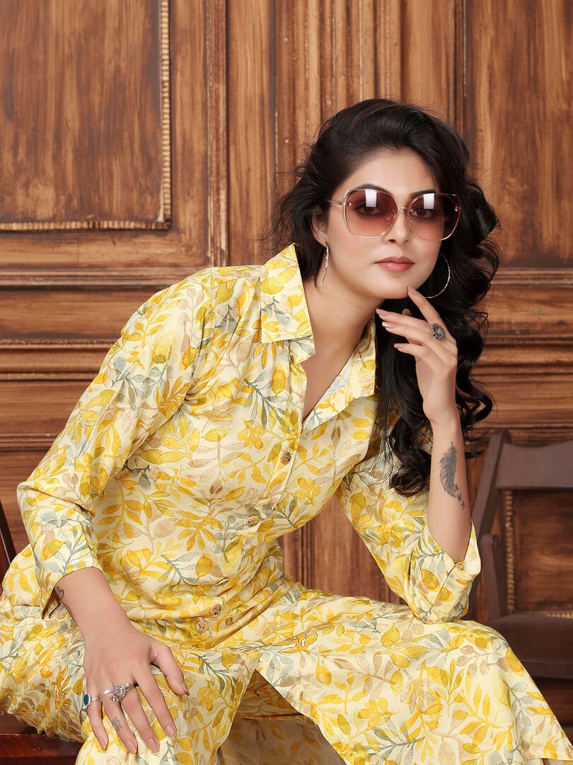Rock the Glam with Yellow Rayon Printed Co-Ord Set image 3