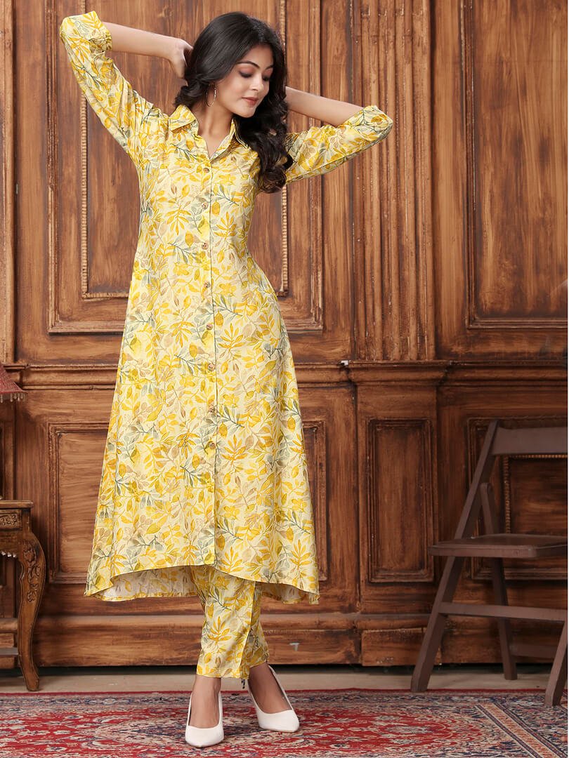 Rock the Glam with Yellow Rayon Printed Co-Ord Set image 2
