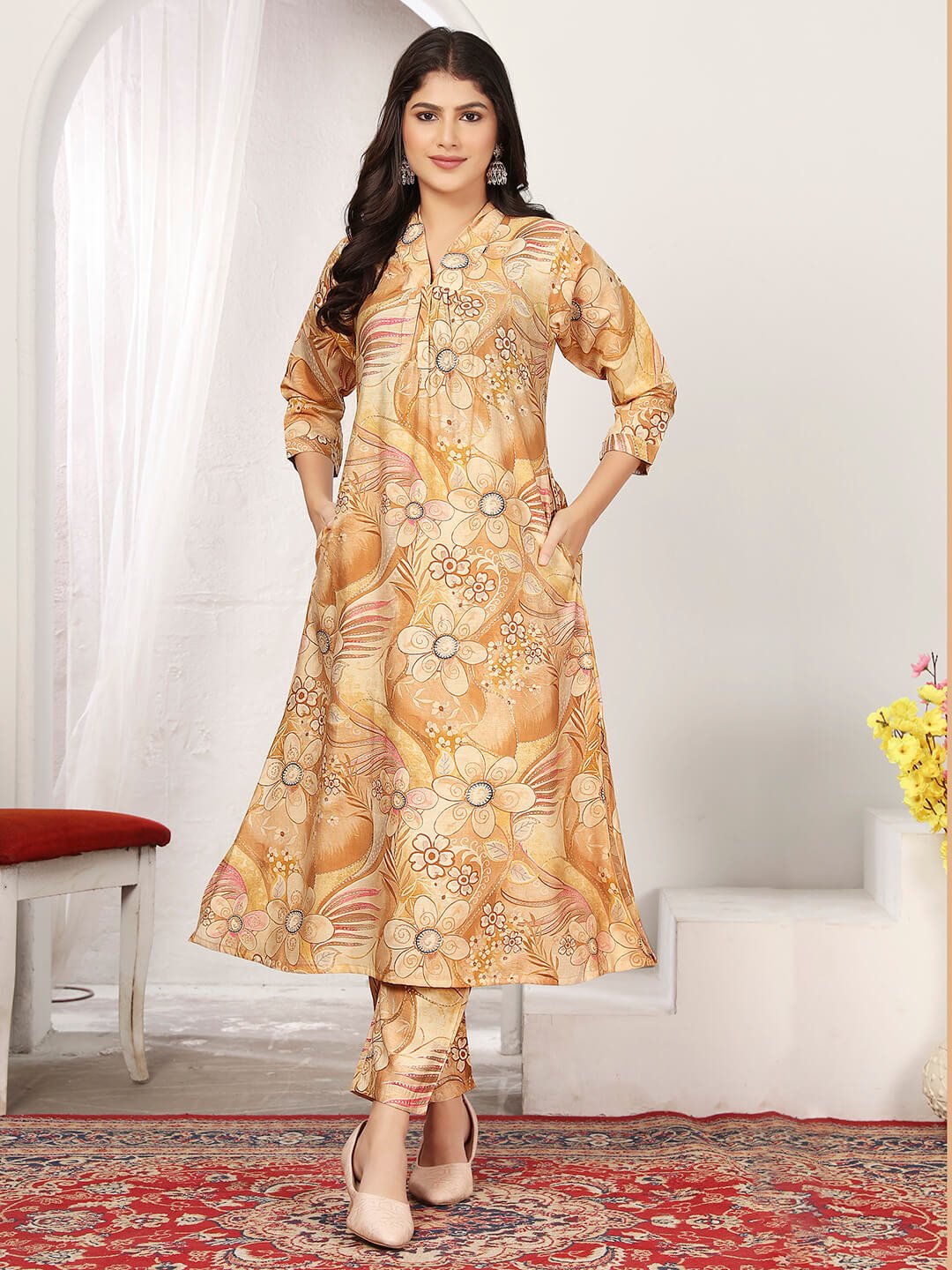 Shimmer and Shine with Beige Chanderi Printed Co-Ord Set image 2