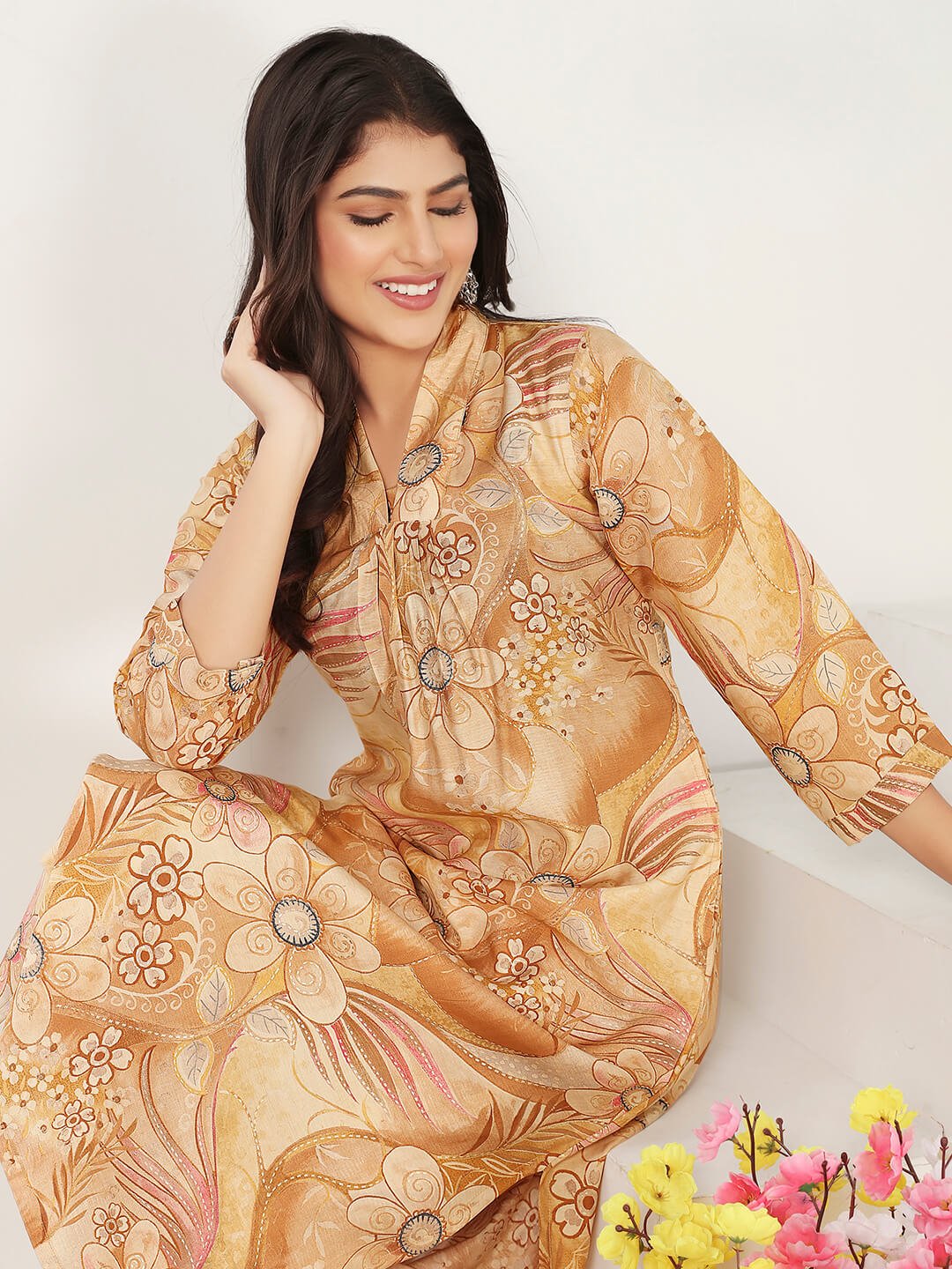 Shimmer and Shine with Beige Chanderi Printed Co-Ord Set image 3