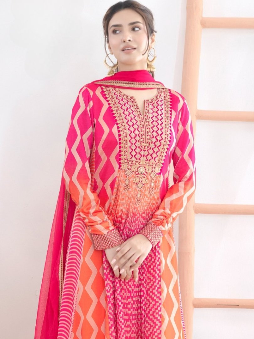 Get Your Glam On with Dual Colour Chinnon Anarkali Kurta With Chiffon Dupatta image 2