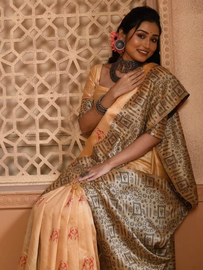 Feel the Glamour with Cream Bangalori Handloom Raw Silk Saree With Border image 2