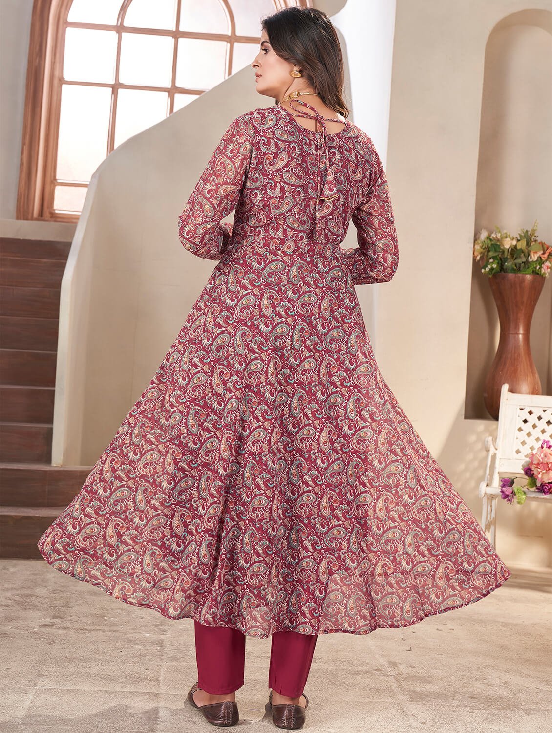 Style It Up with Maroon Georgette Printed Anarkali Suit Set image 4