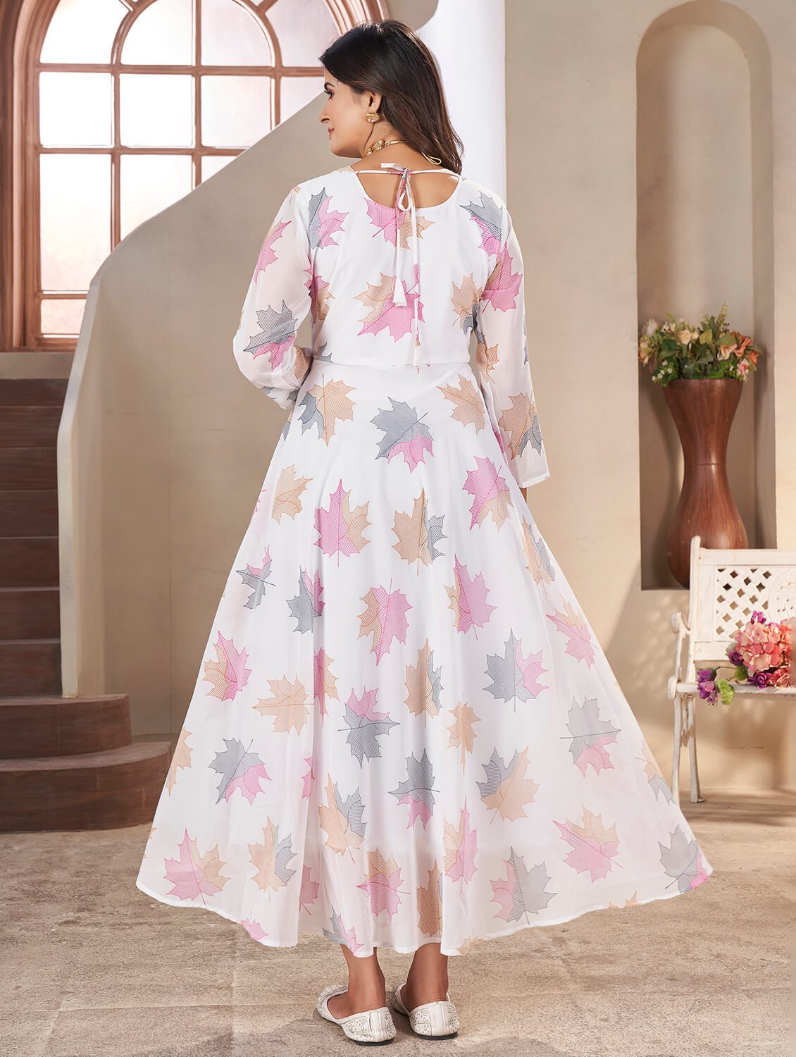 Step Into Elegance with White Georgette Printed Anarkali Suit Set image 3