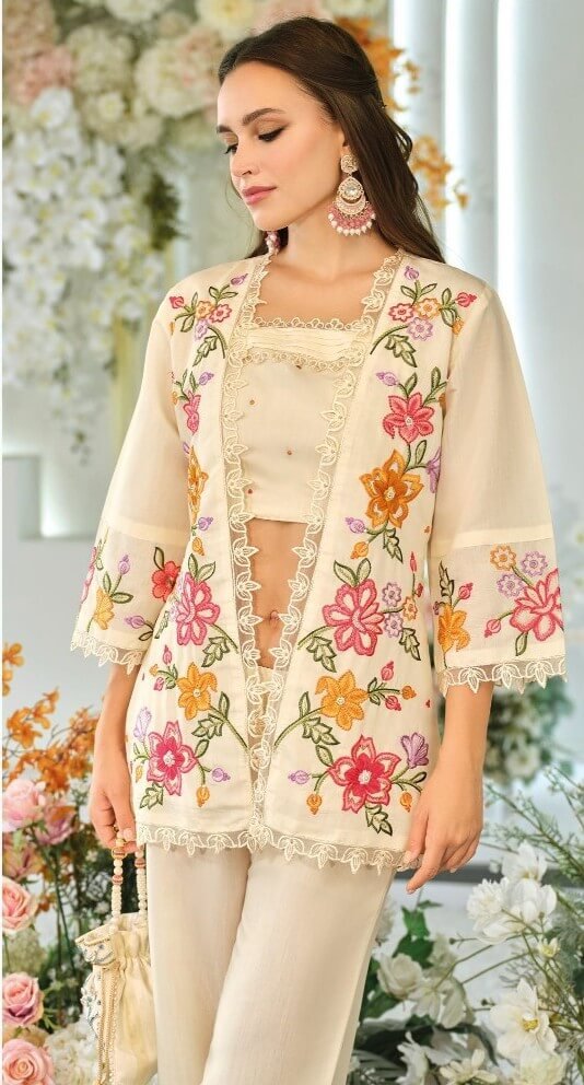 Turn Up the Glam with Beige Organza Embroidered Co-Ord Set image 2