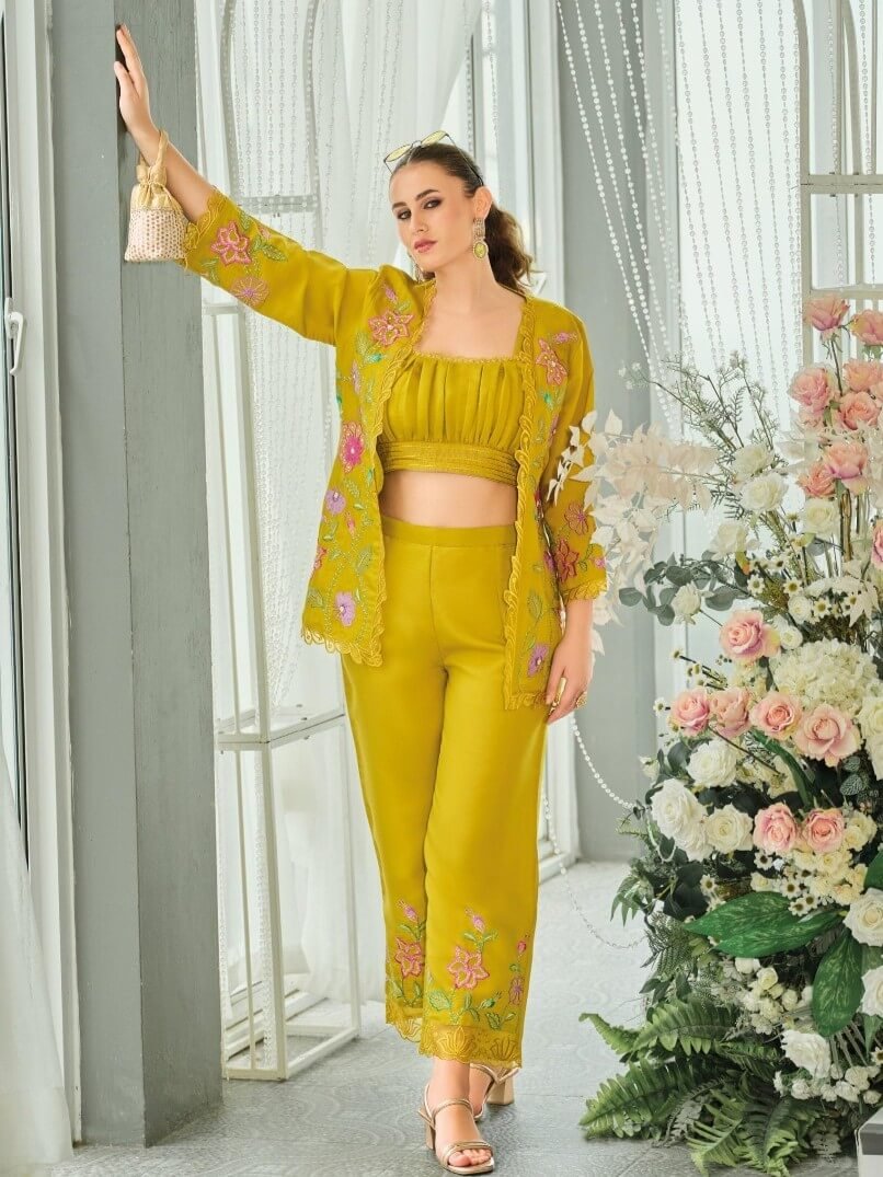 Rock the Glam with Green Organza Embroidered Co-Ord Set image 2