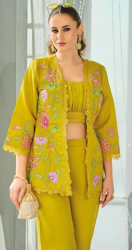 Rock the Glam with Green Organza Embroidered Co-Ord Set image 3