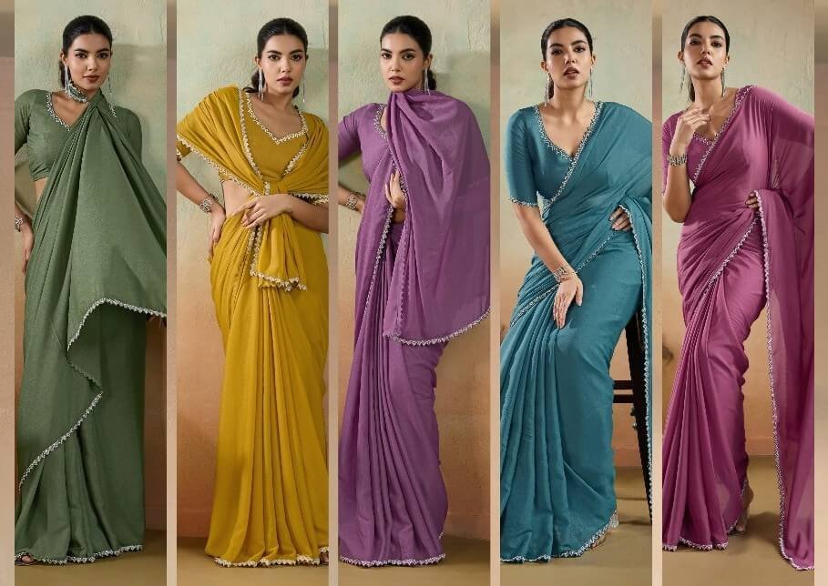 Chic and Sleek with Olive Green Georgette Saree With Lace Border image 4