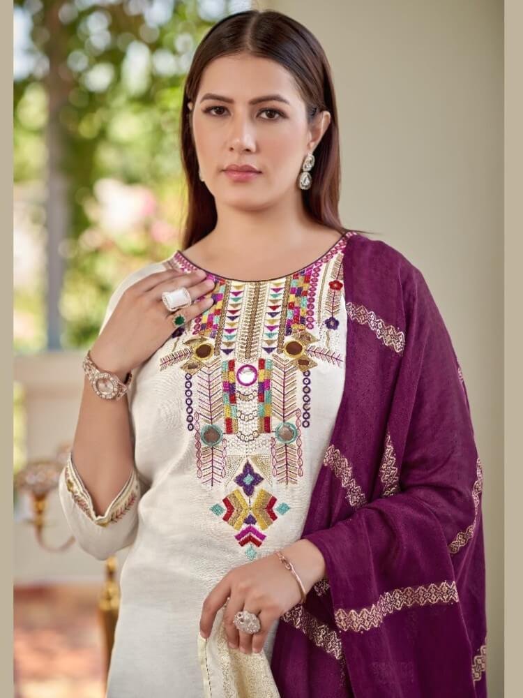 Style It Up with White And Wine Embroidered Rayon Palazzo Suit image 2