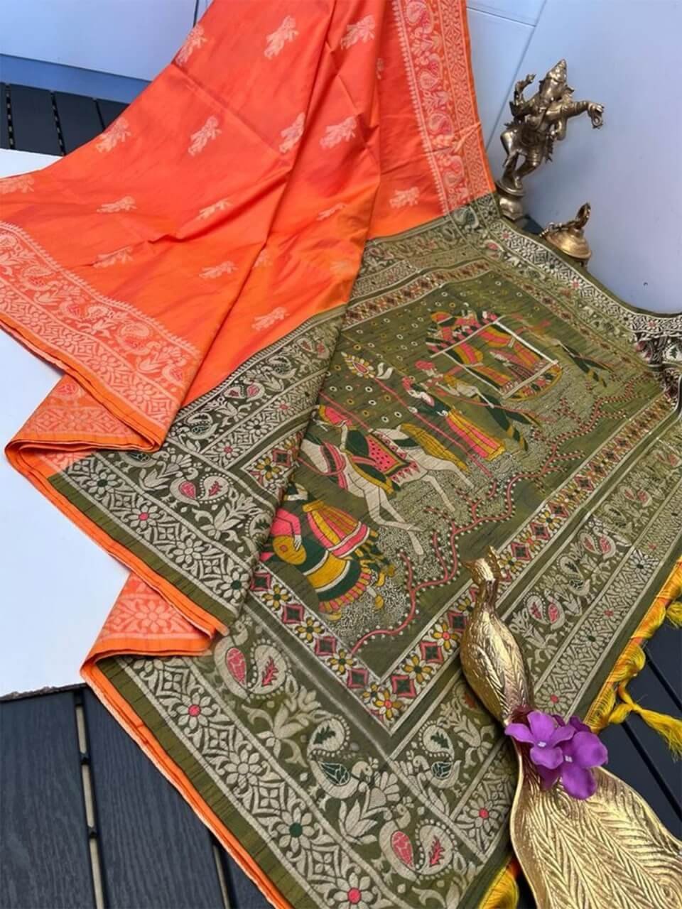 Chic and Sleek with Peach Raw Silk Saree With Contrast Pallu image 2