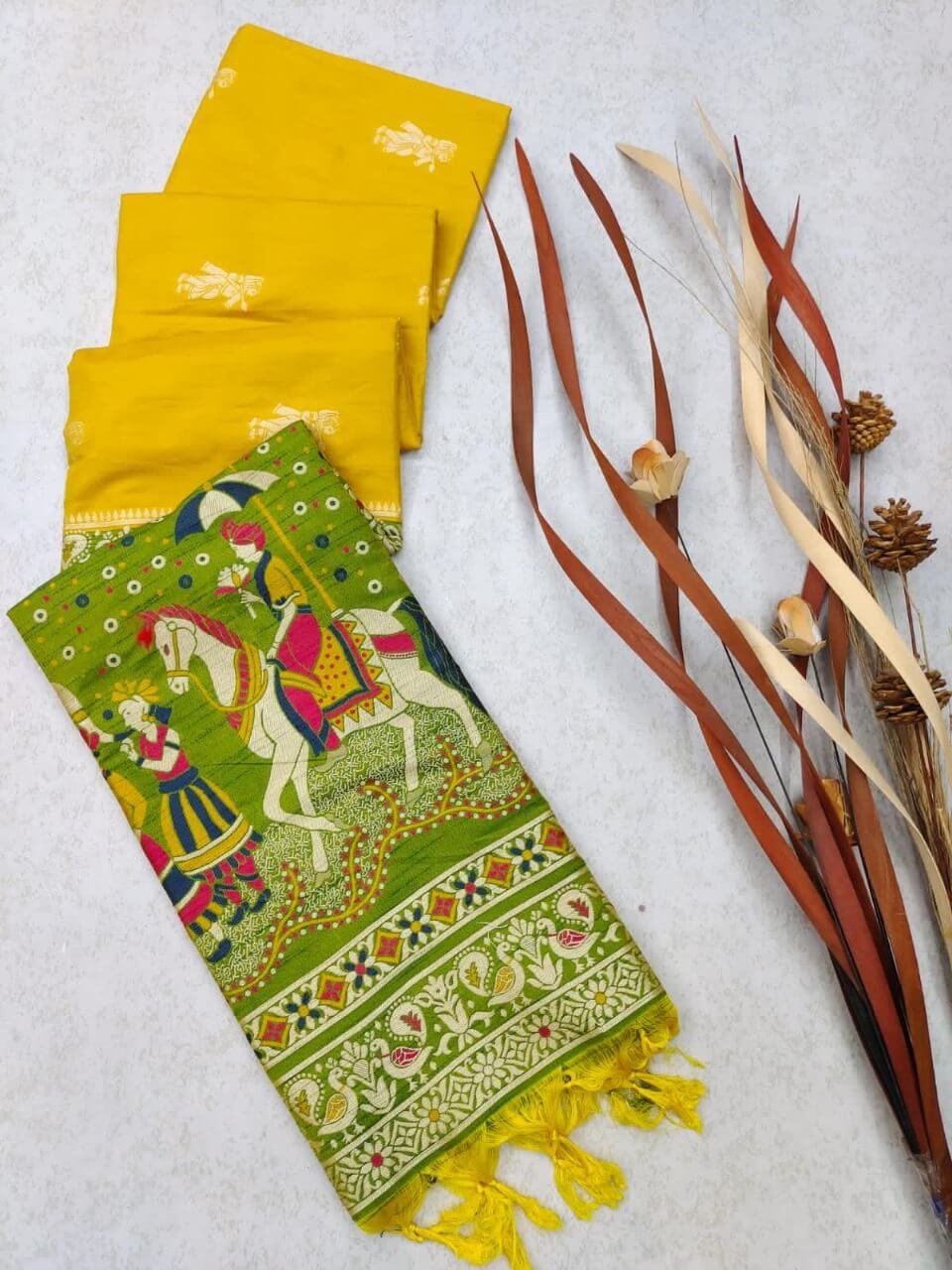Step Into Fabulous with Mustard Yellow Raw Silk Saree With Contrast Pallu image 3