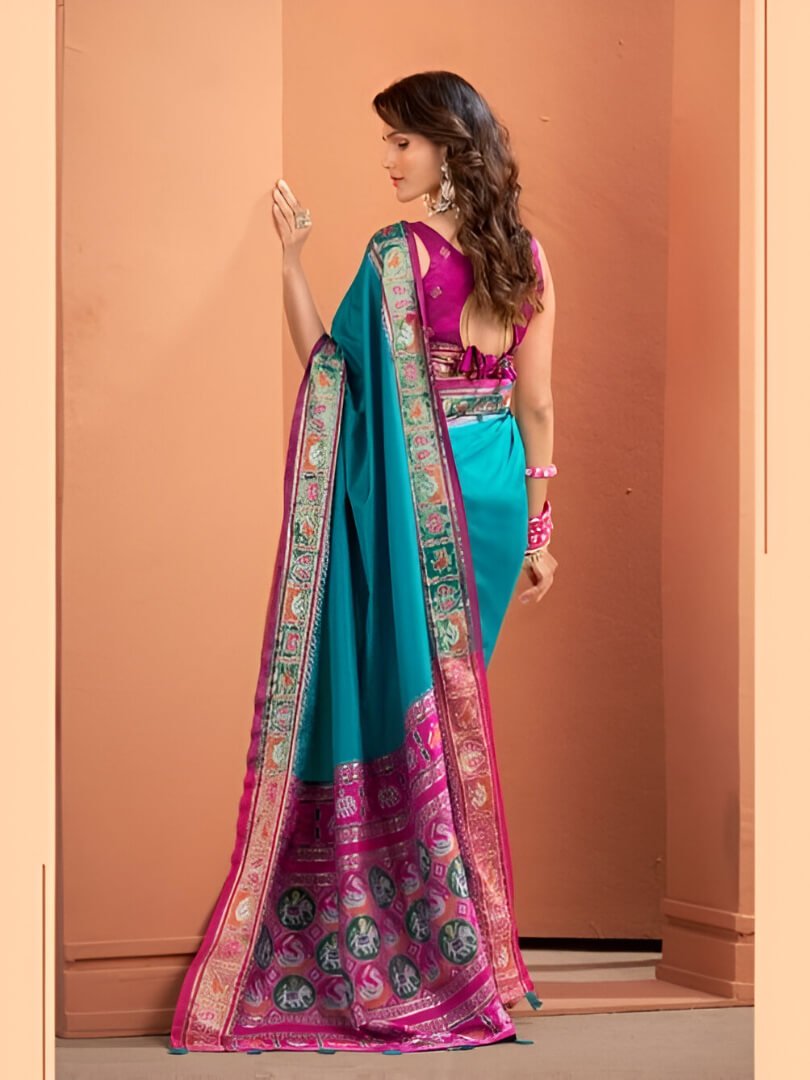Get Your Glam On with Blue Zari Woven Banarasi Patola Silk Saree image 4