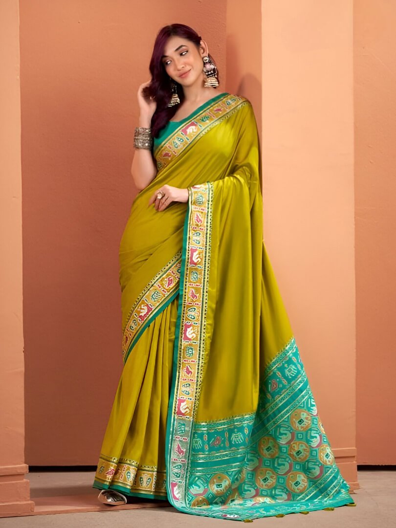 Step Into Elegance with Green Zari Woven Banarasi Patola Silk Saree image 2