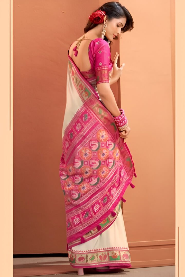 Time to Shine with Off White Zari Woven Banarasi Patola Silk Saree image 2