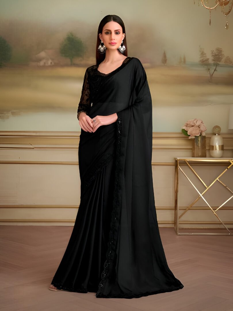 Black Organza Saree With Contrast Blouse