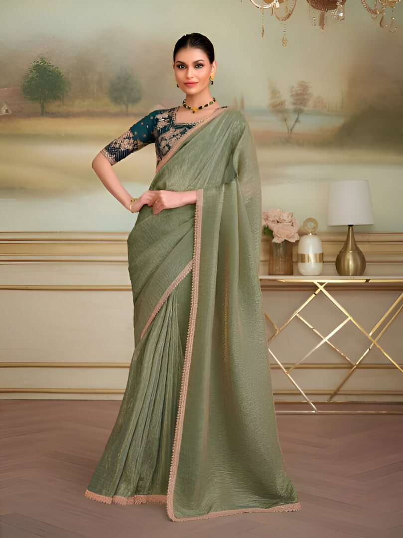Green Georgette Saree With Contrast Blouse