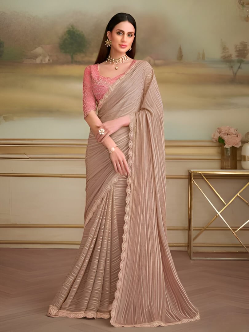 Light Brown Georgette Saree With Contrast Blouse